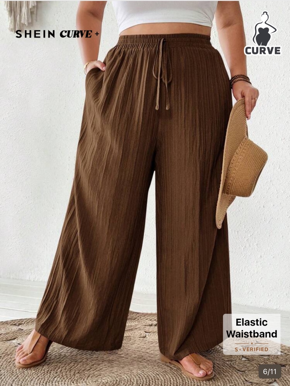 SHEIN Brown Plus-Size Wide Leg Drawstring Pants